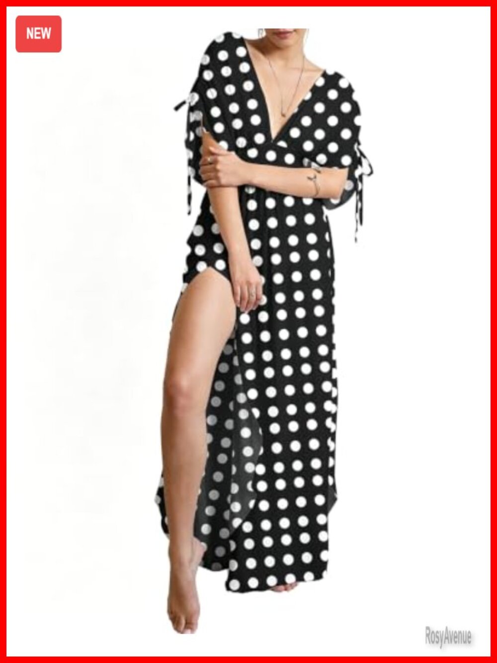 100% Cotton Boho Maxi Dress V-Neck Smocked Waist Side Slit Summer Beach